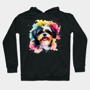 Shih Tzu Dog Water Color Pop Art Design for Dog Lover Hoodie